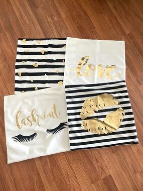 Set of 4 Pillow Covers - Stripes, Lips, Love, Lashes